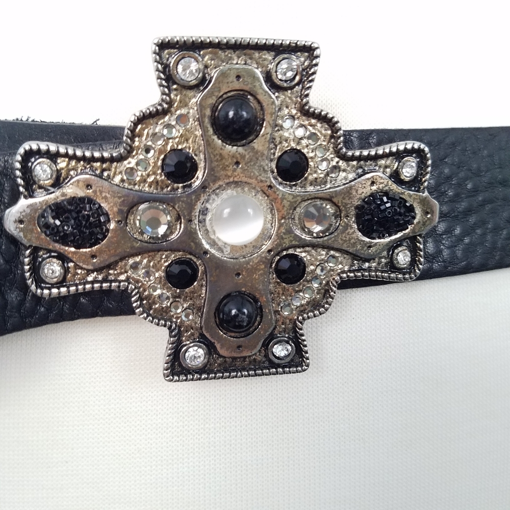 Leatherock Belt Cross Buckle Swarovski Crystals